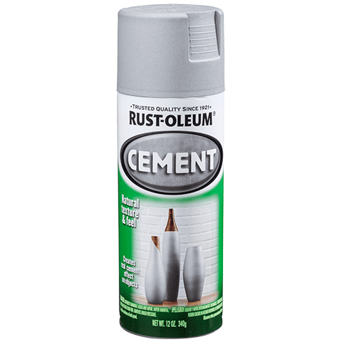 Rust-Oleum Cement Paint is an innovative paint that provides the natural look and feel of cement in an aerosol. Cement paint transforms any object to look as if it is made of cement.  

Cement finish in aerosol spray
Eliminates heavy, messy concrete mixes