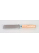 Hardened high carbon chrome vanadium steel blade, 14 gauge. Ground and tempered to precise tolerances. Smooth contoured hardwood handle. Blade is securely riveted and locked in place with a strong nickel plated ferrule, 4" x 1" x 0.083". Safety guard prot