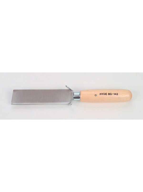 Hardened high carbon chrome vanadium steel blade, 14 gauge. Ground and tempered to precise tolerances. Smooth contoured hardwood handle. Blade is securely riveted and locked in place with a strong nickel plated ferrule, 4" x 1" x 0.083". Safety guard prot