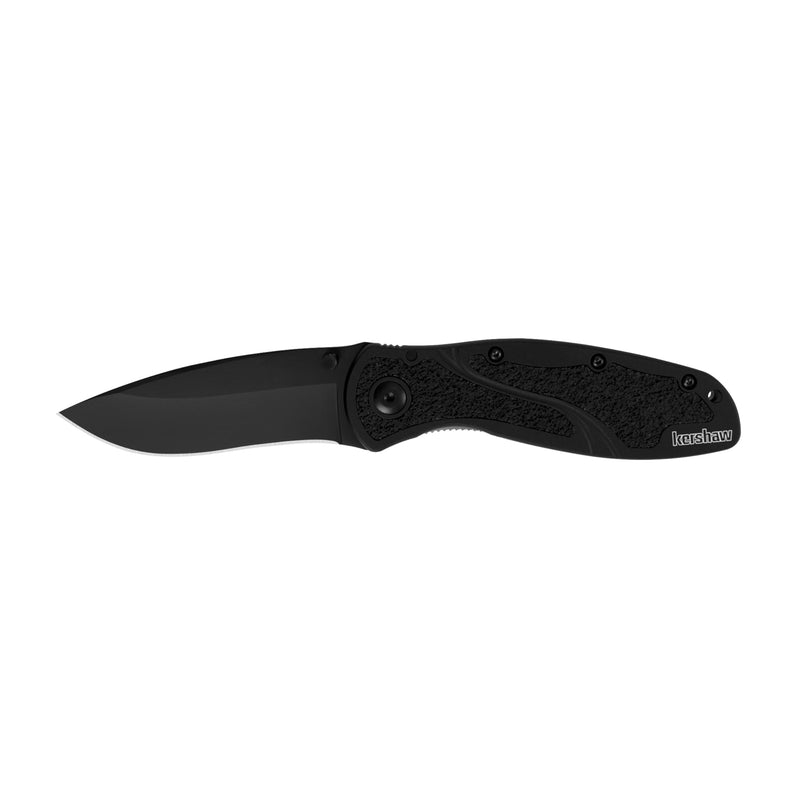 Kershaw Blur Black (1670BLK) Everyday Carry Pocketknife, 3.4 inch Stainless Steel Drop Point Blade, Cerakote Blade Finish, SpeedSafe Opening, Reversible Pocketclip; 3.9 OZ