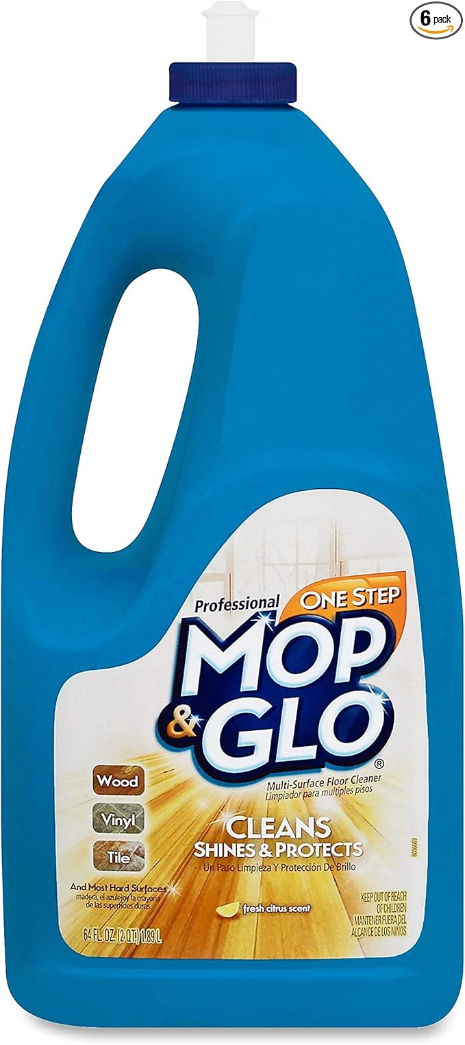 Mop & Glo Professional Multi-Surface Floor Cleaner, 384 fl oz (6 Bottles x 64 oz), Triple Action Shine Cleaner