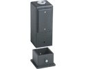 Gard-N-Post. 9" Post/ Deck Mount support for outdoor light fixtures and or a GFCI wiring device. two 1/2" knockouts. two piece design. Base mounts directly to deck or post. Post mounts to base with set screws. Metal Grounding bushing assembly included. Co