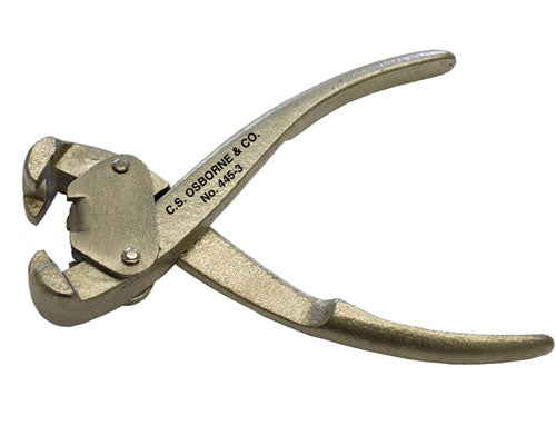 A special plier used for applying edge wire clips to edge wire and springs.  

A great time saver. No. 445 regular sets Kay or Baker clips.

Sets our clips Osborne No. 4450-3.
