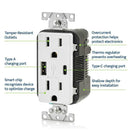 15 Amp, 125 Volt, Decora Tamper-Resistant Outlet. NEMA 5-15R, 25+W (5.1 Amp), Type A and Type-C USB In Wall Charger, Grounding, Side Wired & Back Wired - White