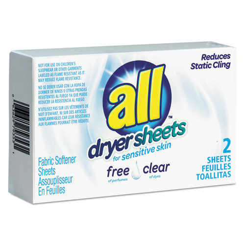WL01  Free Clear Vend Pack Dryer Sheets, Fragrance Free, 2 Sheets/Box, 100 Box/Carton