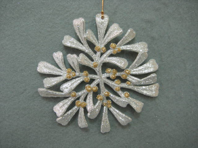 WL01  3PC Global Treasure Champagne/Silver Holly Wreath Ornament