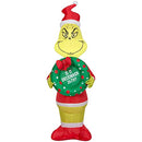 CCD-Gemmy Christmas Airblown Inflatable Inflatable Grinch with Wreath, 4 ft Tall, Yellow;Length:47cm;Width:122cm;Height:1315cm