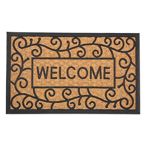 CCI-DII Heavy Duty All Weather Natural Coir and Tuffridge PVC Doormat, 18x30, Welcome Swirls;Length:45.7cm;Width:1.3cm;Height:1043cm