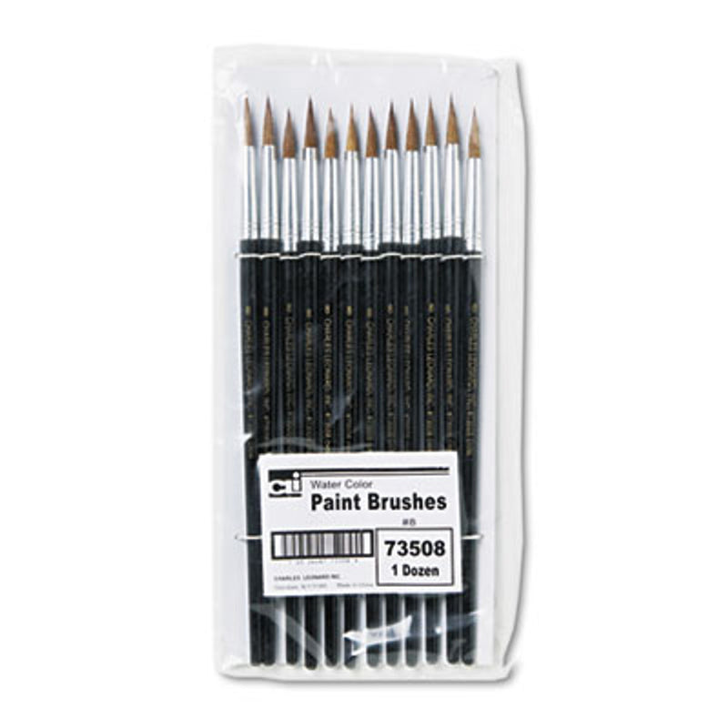 DX08 Charles Leonard Artist Brush, Size 8, Camel Hair, Round Profile, 12-pack 73508 USS-LEO73508