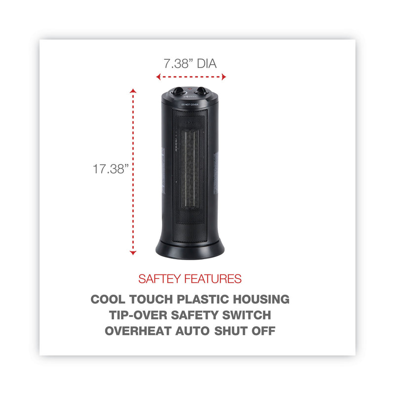 WL01  Mini Tower Ceramic Heater, 1,500 W, 7.37 x 7.37 x 17.37, Black