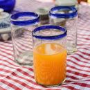 TTPY-Authentic Mexican Handmade Blue Rim Hiball Glass