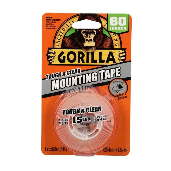 WL01 6PC Gorilla Glue Double Sided 1 in. W X 60 in. L Mounting Tape Clear