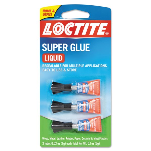 WL01 3PC Loctite Super Glue, 0.11 oz, Dries Clear, PK3