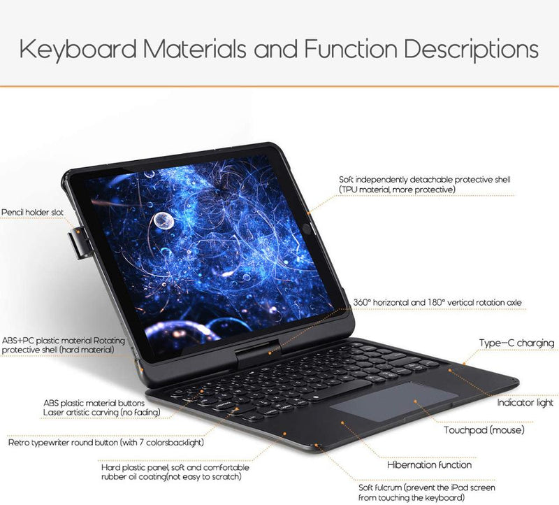 SK195-Rotate Backlit Touchpad Keyboard Case