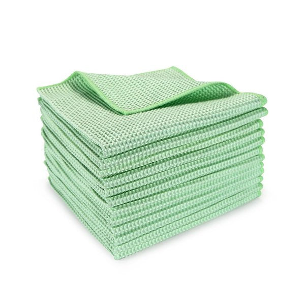 WL01 Waffle Microfiber Cloths - 16 x 16 - Green 12 Pack, 12PK