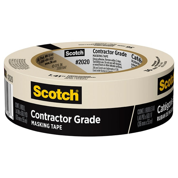 WL01 3PC Scotch 1.41\" x 60 Yds Tan Scotch Contractor Grade Masking Tape