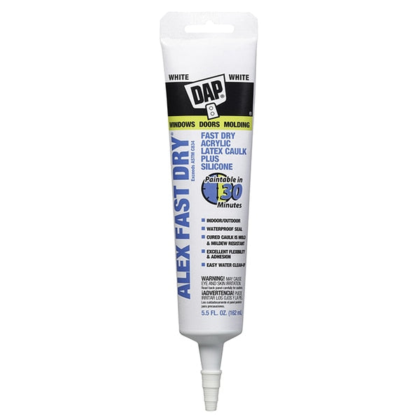 WL01 3PC Dap Caulk, 5.5 oz, Tube, White, Acrylic Latex, Silicone Base