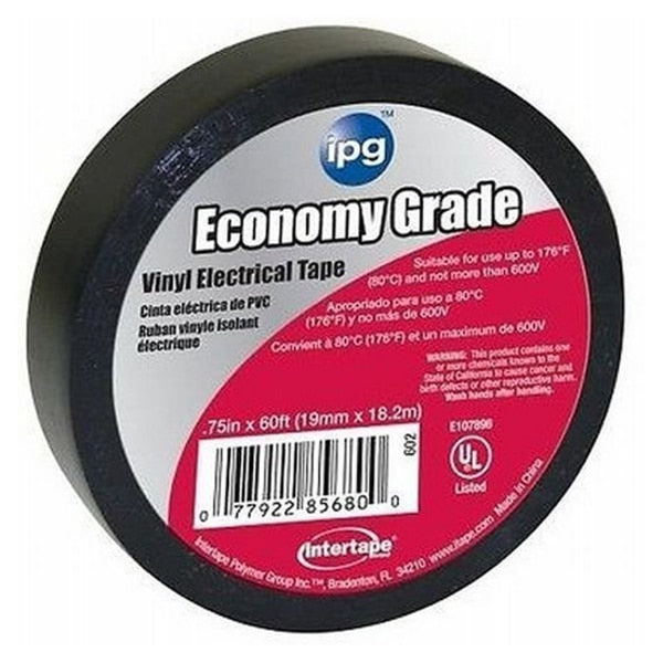 WL01 6PC Intertape .75\" x 60' Black Electrical Tape Economy Grade