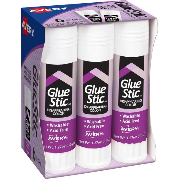 WL01 1PC Avery Glue Stic, Permanent, Dries Clear, 1.27oz., 6/PK, Purple PK