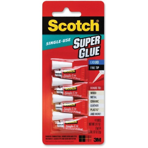 WL01 2PC Scotch Super Glue, Single Use, Pointed Tip, .07oz., 4/PK, Clear 6PK
