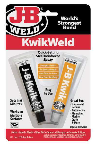WL01 1PC J-B Weld Ready to Mix Epoxy Adhesive, Two 1 fl oz Tubes, Dark Gray, KwikWeld