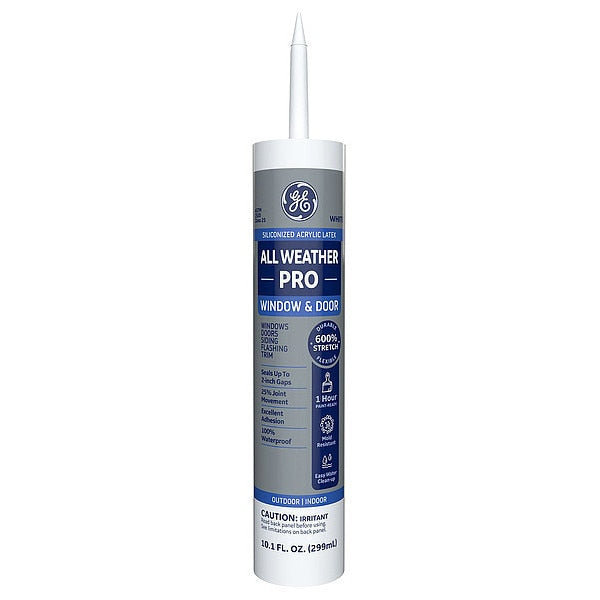 WL01 1PC Ge Window & Door Caulk, 10.1 oz, Cartridge, White, Siliconized Acrylic Base