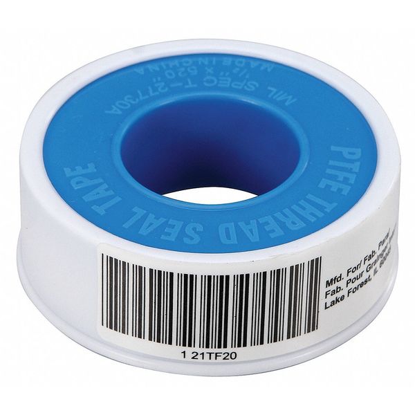 WL01 1PC Zoro Select PTFE Thread Sealant Tape, Low Density, 1/2 in W x 43 ft L, White,