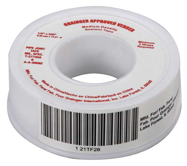 WL01 1PC Zoro Select Thread Sealant Tape, 1/4 in W x 43 ft L, 4 mil Thick, White, 1 Pk
