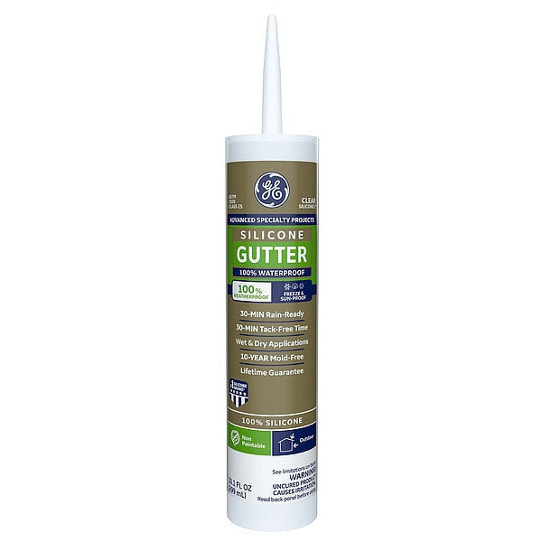 WL01 1PC Ge Gutter & Flashing Sealant, 10.1 oz, Cartridge, Clear, Silicone Base