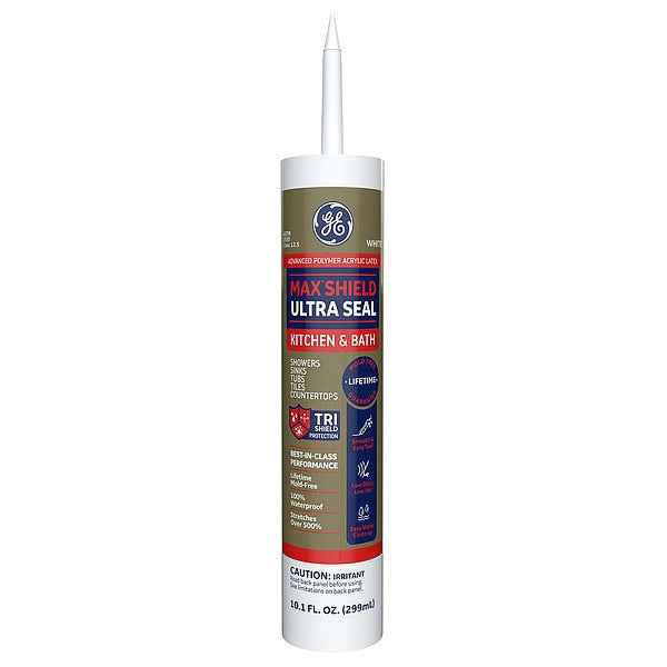 WL01 1PC Ge Kitchen & Bath Caulk, 10.1 oz, Cartridge, White, Acrylic Base