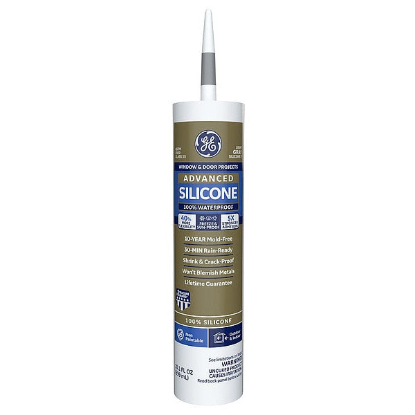 WL01 1PC Ge Window & Door Sealant, 10.1 oz, Cartridge, Light Gray, Silicone Base