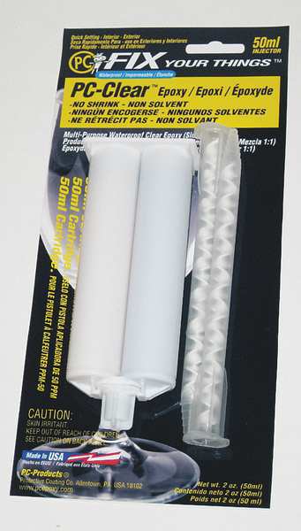WL01 1PC Pc Products Epoxy Adhesive, PC-Clear Series, Clear, 1:01 Mix Ratio, 1 hr Functional Cure, Dual-Cartridge