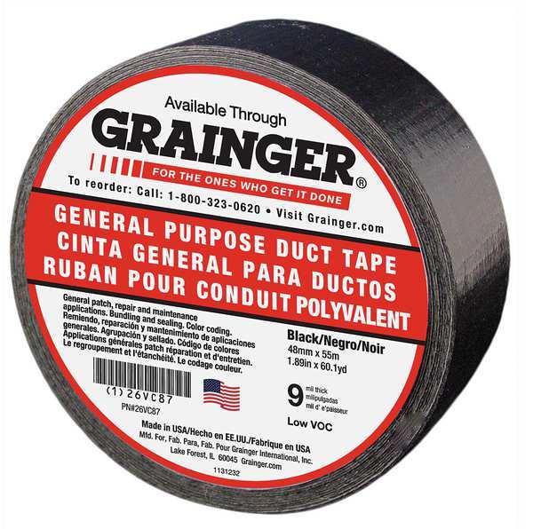 WL01 1PC Zoro Select Duct Tape, 48mm x 55m, Black, 9 mil