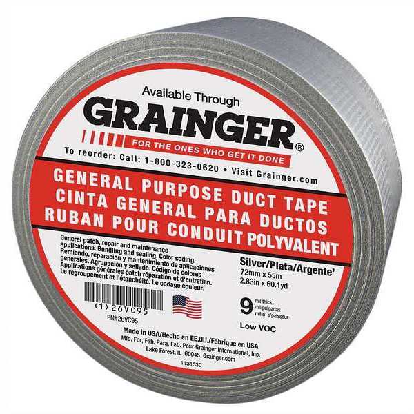 WL01 1PC Zoro Select Duct Tape, 72mm x 55m, Silver, 9 mil