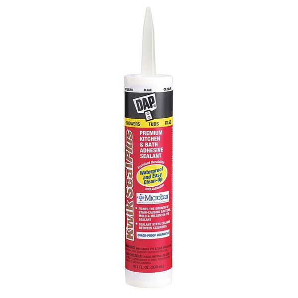 WL01 1PC Dap Kitchen & Bath Caulk, 10.1 oz, Cartridge, Clear, Acrylic Polymer Base