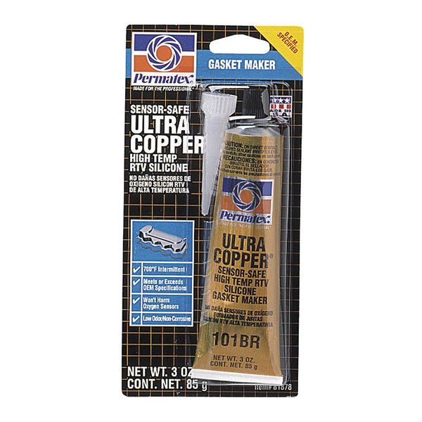 WL01 1PC Permatex Maximum Temp. Resistance RTV Silicone Sealant, 3 oz, Copper, Temp Range -65 to 700 Degrees F