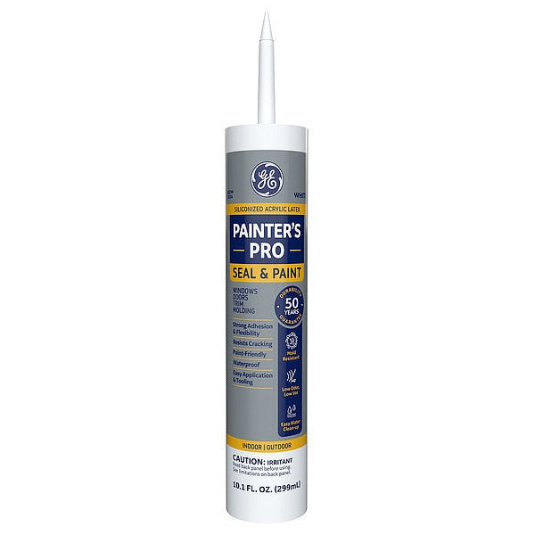 WL01 1PC Ge Caulk, 10.1 oz, Cartridge, White, Siliconized Acrylic Base