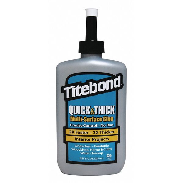 WL01 1PC Titebond Wood Glue, Quick and Thick Series, White, 24 hr Full Cure, 8 oz, Bottle