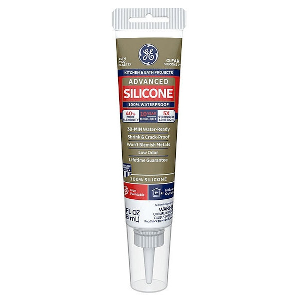 WL01 1PC Ge Kitchen & Bath Sealant, 2.8 oz, Tube, Clear, Silicone Base