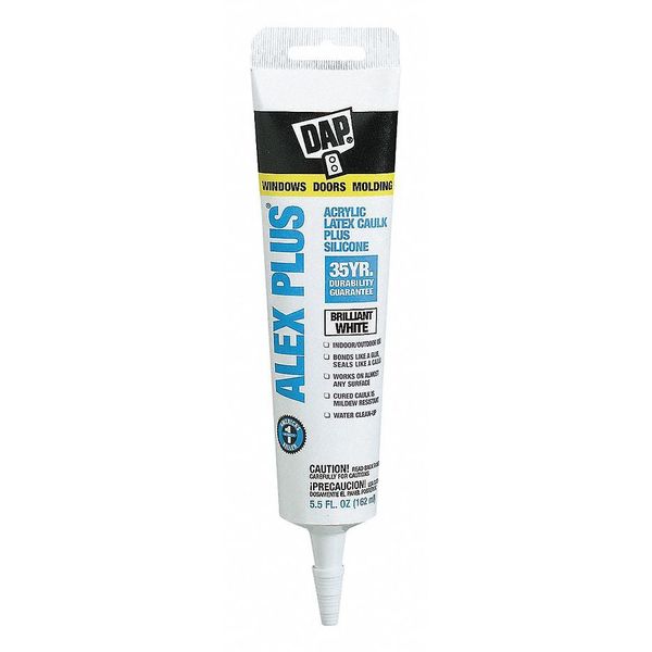 WL01 1PC Dap Caulk, 5.5 oz, Tube, White, Siliconized Acrylic Polymer Base