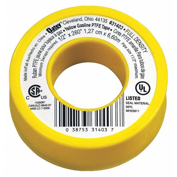 WL01 1PC Oatey Pipe Thread Sealant Tape, 1/2in W, 260in L