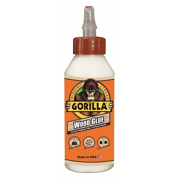 WL01 1PC Gorilla Glue Wood Glue, Wood Glue Series, Natural Tan Wood, 24 hr Full Cure, 8 oz, Bottle