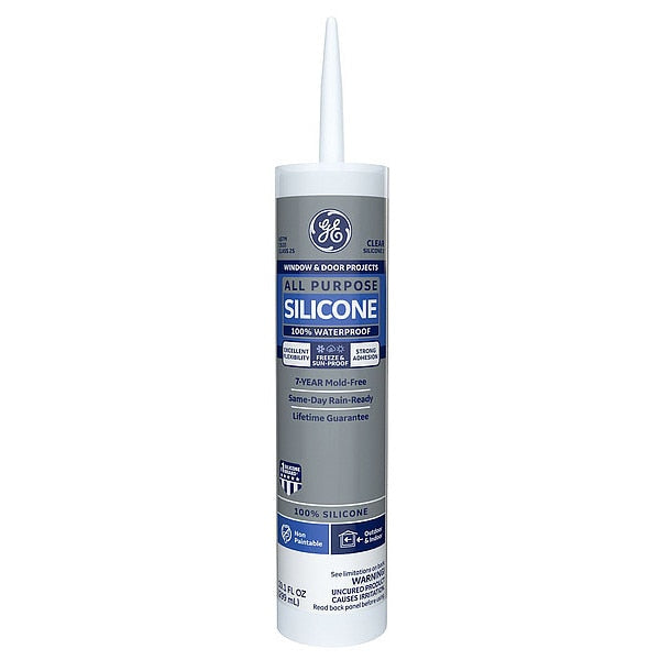 WL01 1PC Ge Silicone Sealant, All Purpose Silicone, 10 oz, Cartridge, Clear