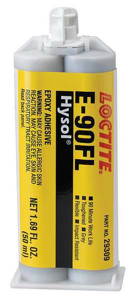 WL01 1PC Loctite Epoxy Adhesive, E-90FL Series, Gray, 1:01 Mix Ratio, 3 hr Functional Cure, Dual-Cartridge