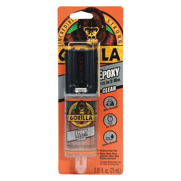 WL01 1PC Gorilla Glue Epoxy Adhesive, Clear, 1:01 Mix Ratio, 15 hr Functional Cure, Syringe