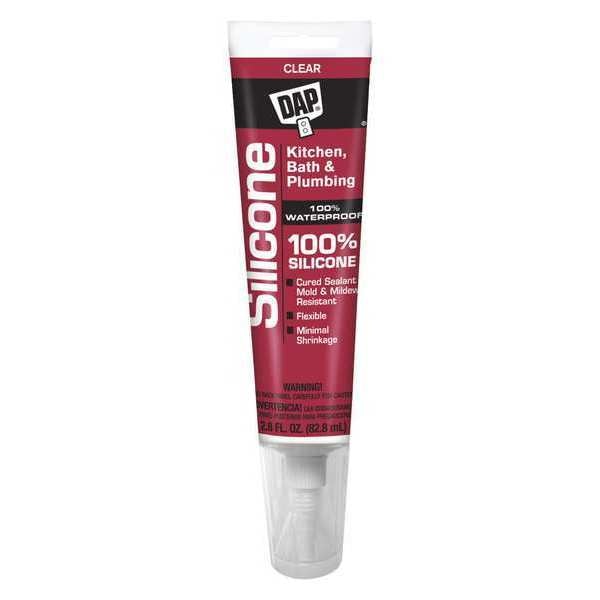 WL01 1PC Dap Kitchen & Bath Sealant, 2.8 oz, Tube, Clear, Silicone Rubber Base