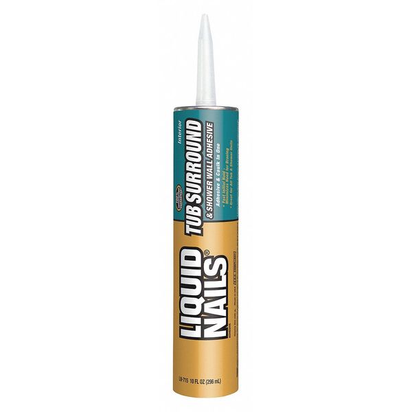 WL01 1PC Liquid Nails Tub Surround & Shower Adhesive, Tub Surround & Shower Wall Series, White, 10 oz, Cartridge