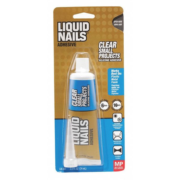 WL01 1PC Liquid Nails Adhesive, Clear Small Projects Series, Clear, 24 hr Full Cure, 2.5 oz, Tube