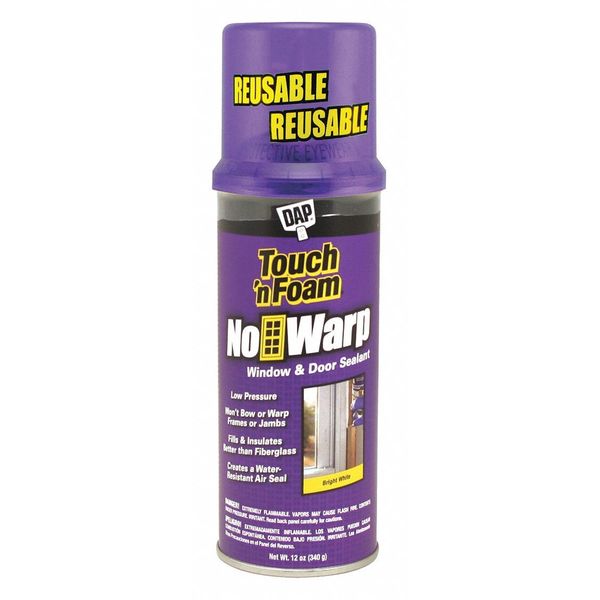 WL01 1PC Touch 'N Seal Window & Door Spray Foam Sealant, 12 oz, Aerosol Can, White, 1 Component