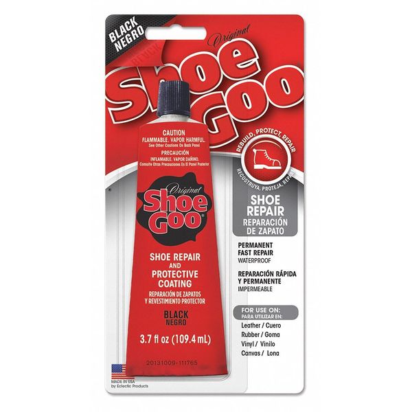 WL01 1PC Eclectic Products Shoe Repair Glue, Shoe GOO(R) Series, Clear/Black, 1 to 3 day Full Cure, 3.7 oz, Tube